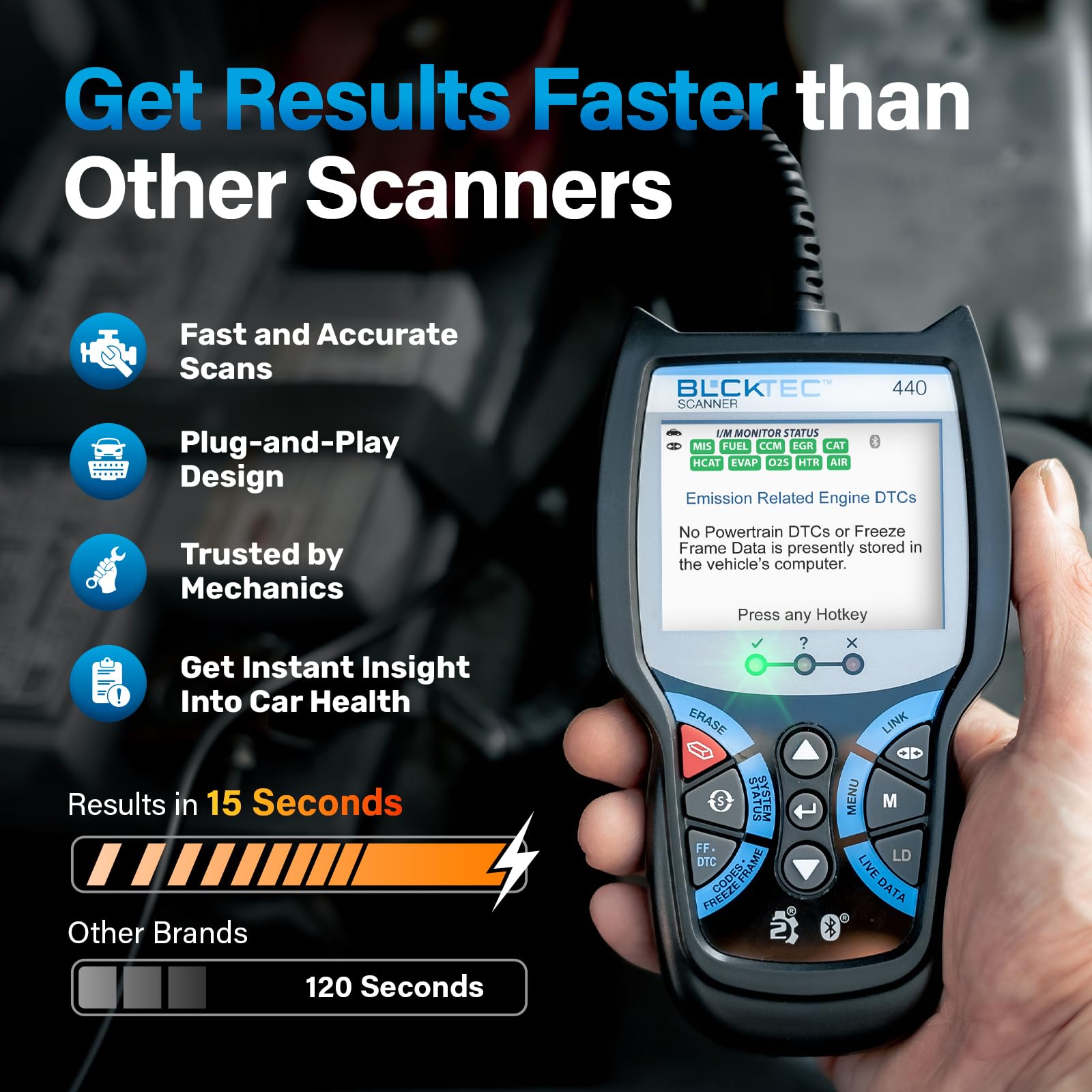 BLCKTEC 440 plugged into vehicle DLC demonstrating plug-and-play convenience
