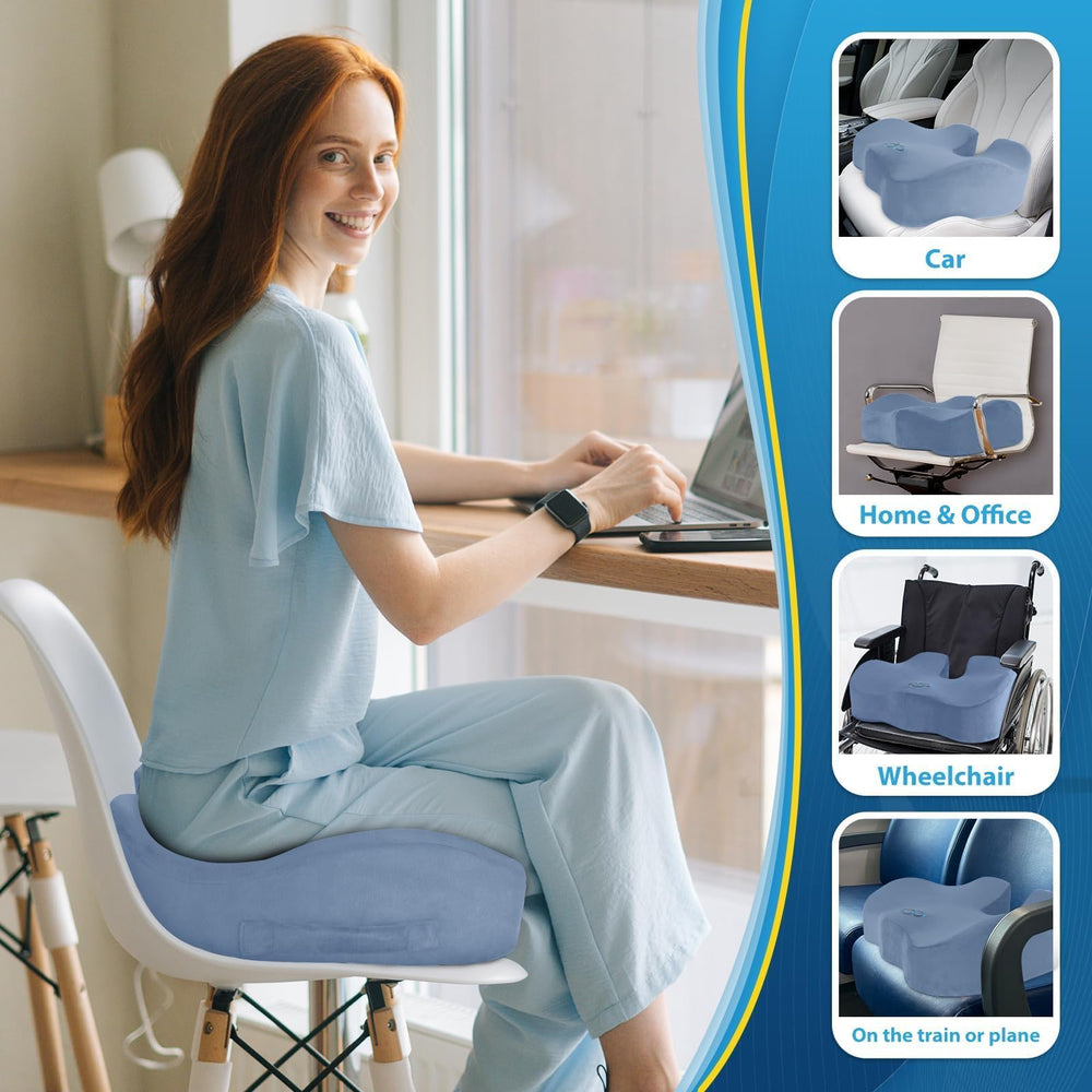 BlissTrends cushion on car seat showing travel support and reduced driving fatigue