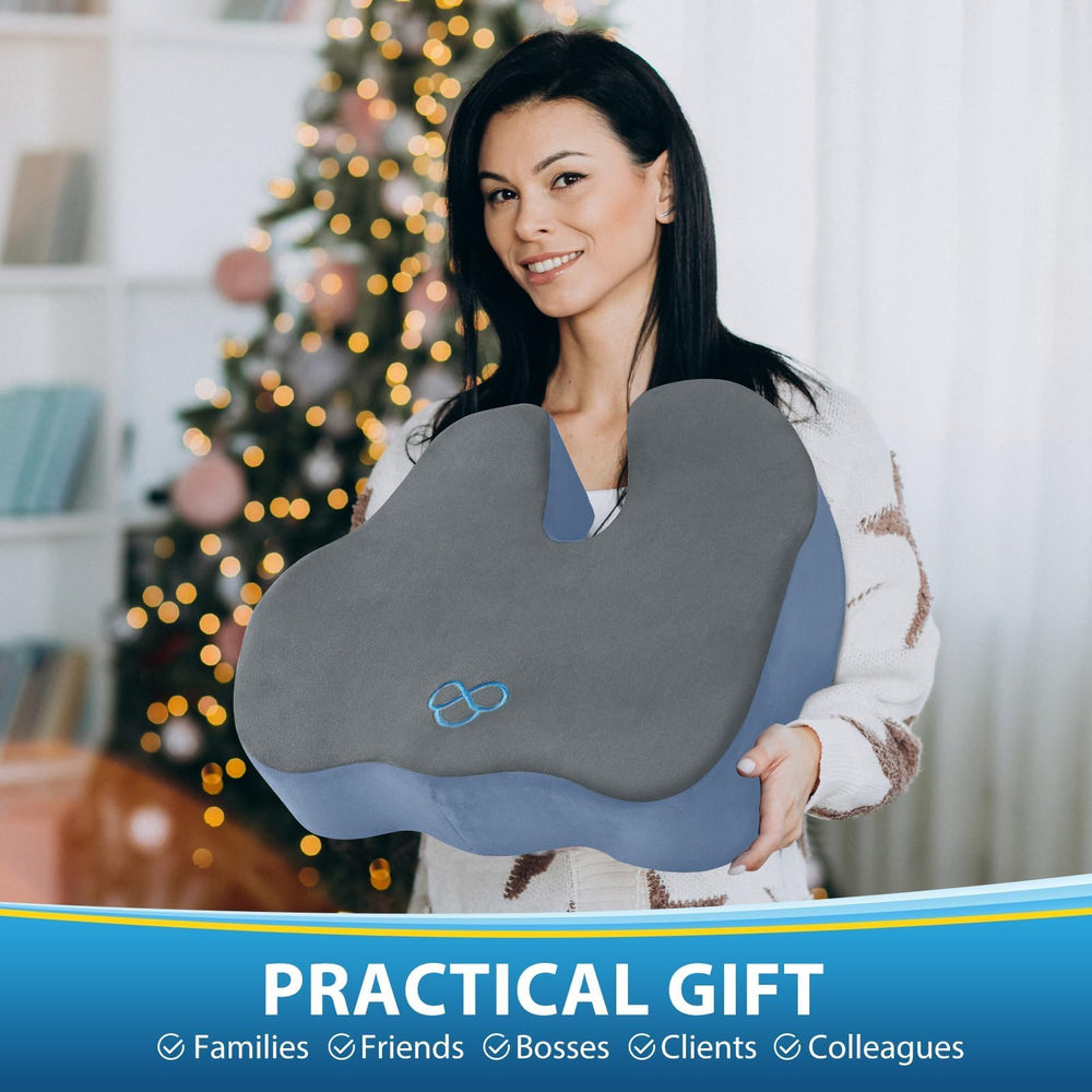 BlissTrends cushion placed on car seat for travel comfort and stability