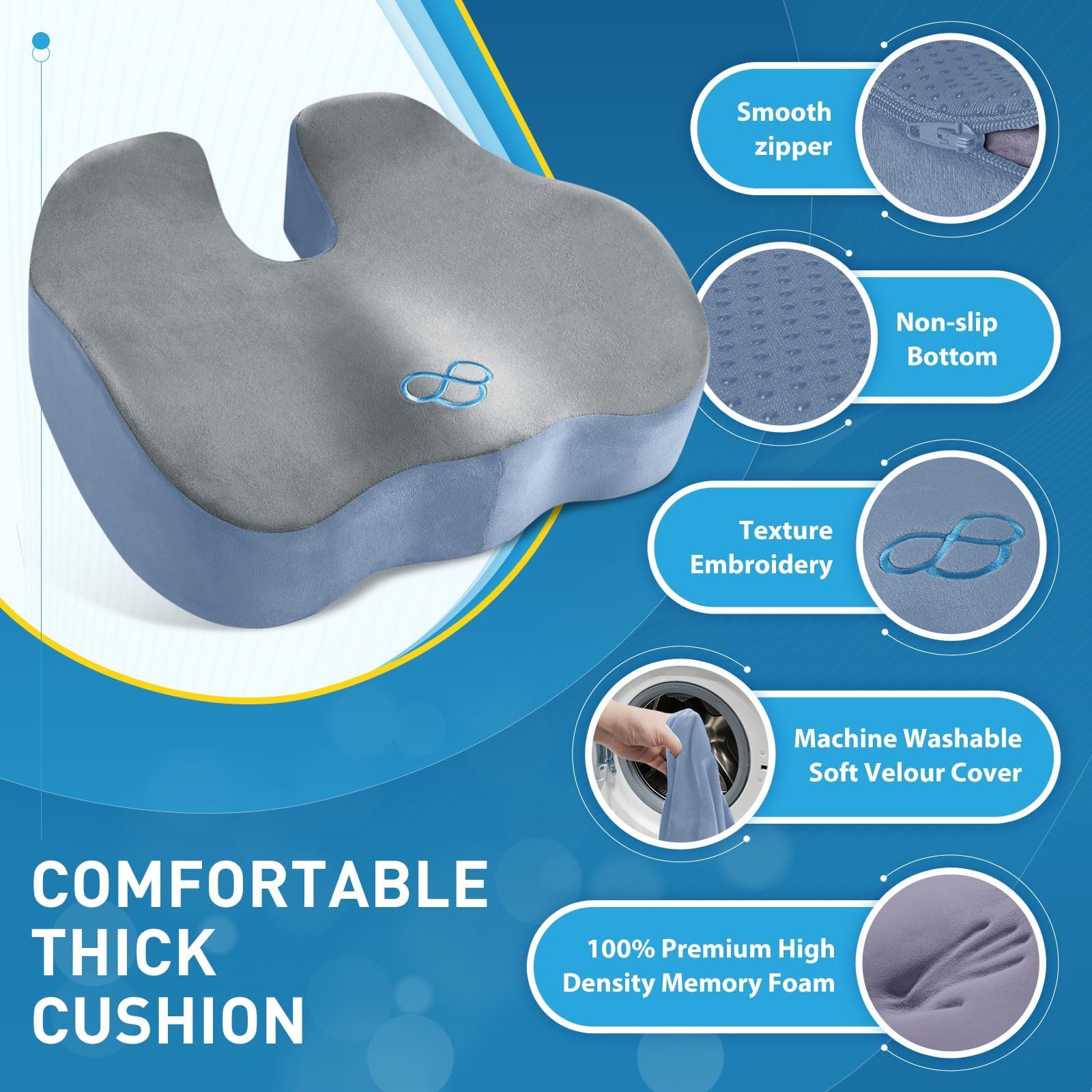 BlissTrends cushion on office chair improving posture and all-day comfort