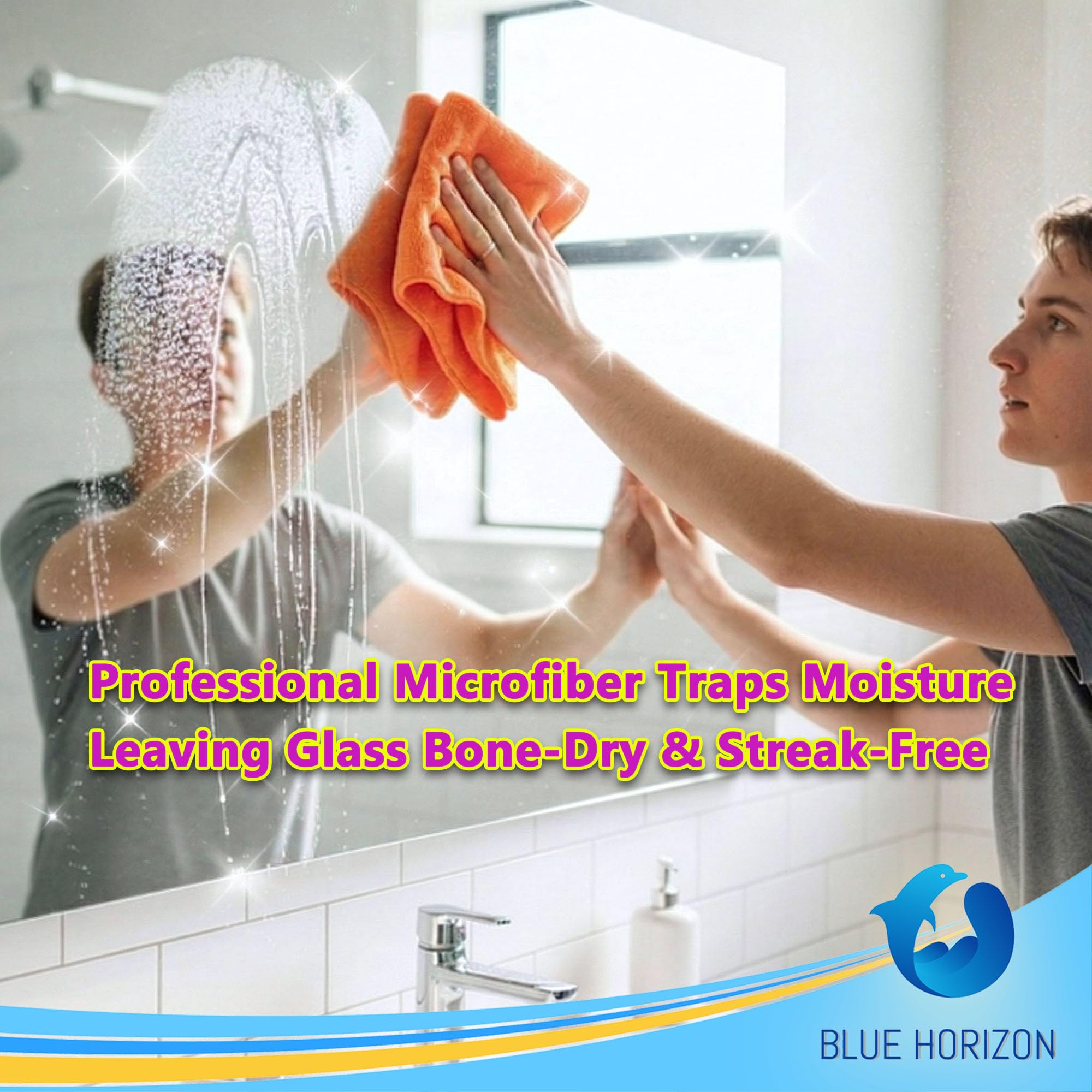 Blue Horizon towel wiping kitchen countertop removing spills and grime quickly