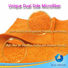 Blue Horizon towel held in hand showing 16x16 size for easy handling