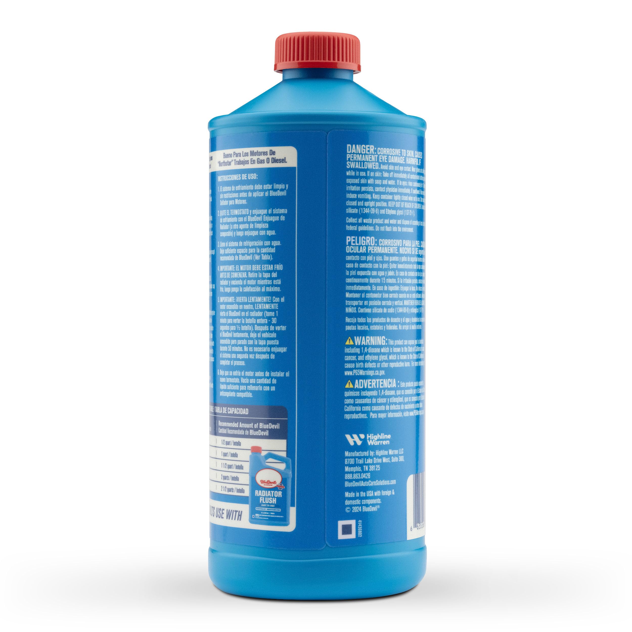 BlueDevil head gasket sealer pour close-up illustrating easy pour and no-clog formula benefit