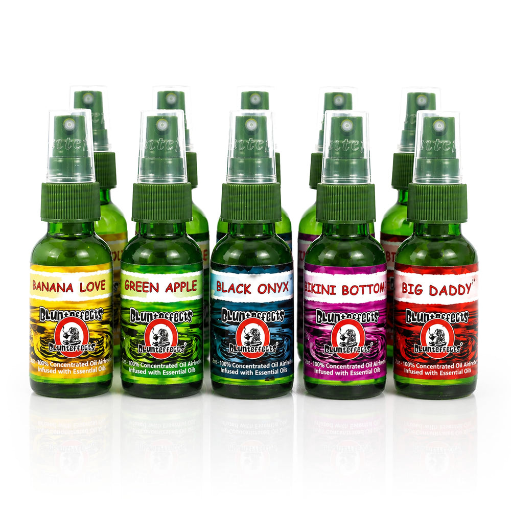 Blunteffects front packaging showing ten assorted 1 oz sprays and visible brand
