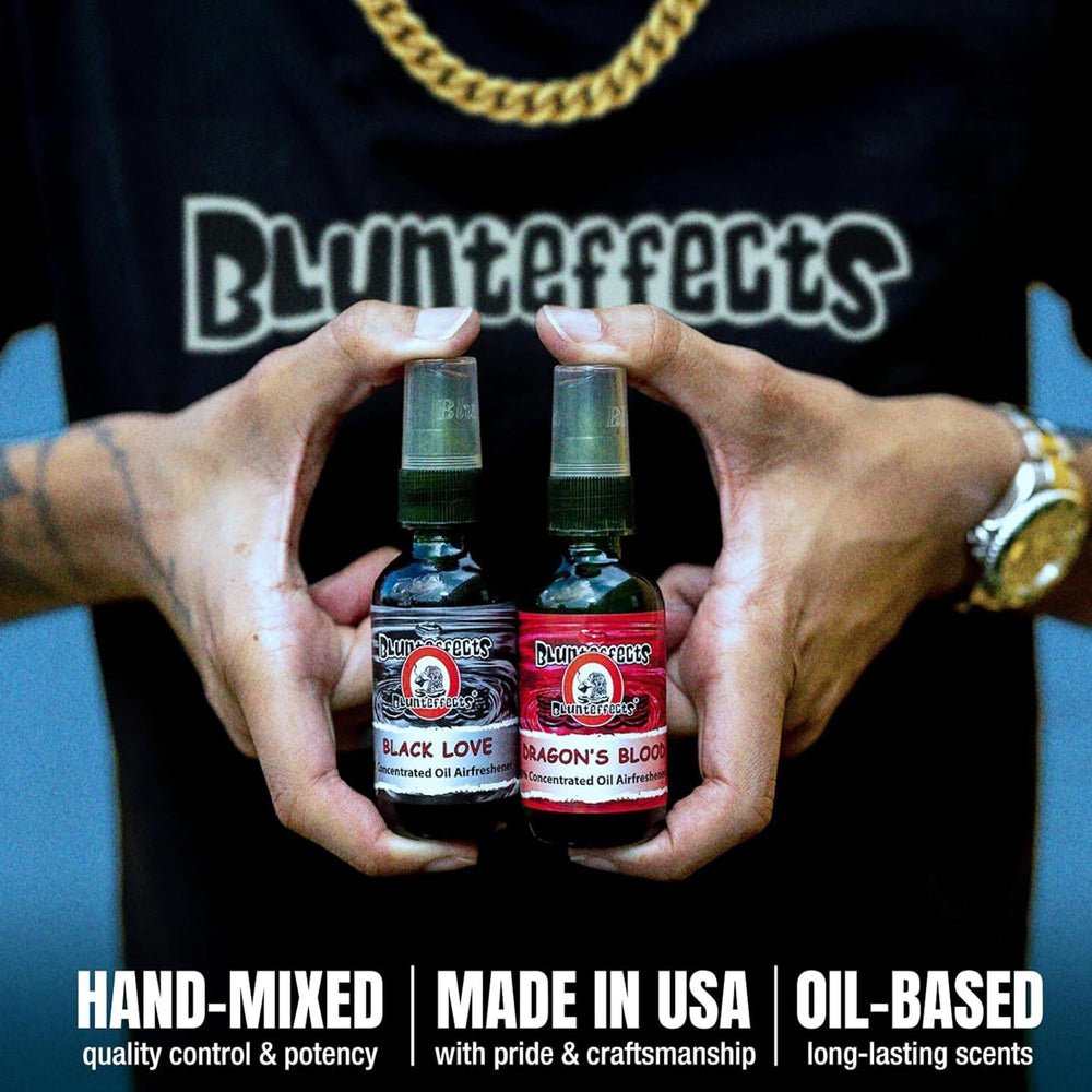 Blunteffects in car use demonstrating compact bottle convenience and fast freshening