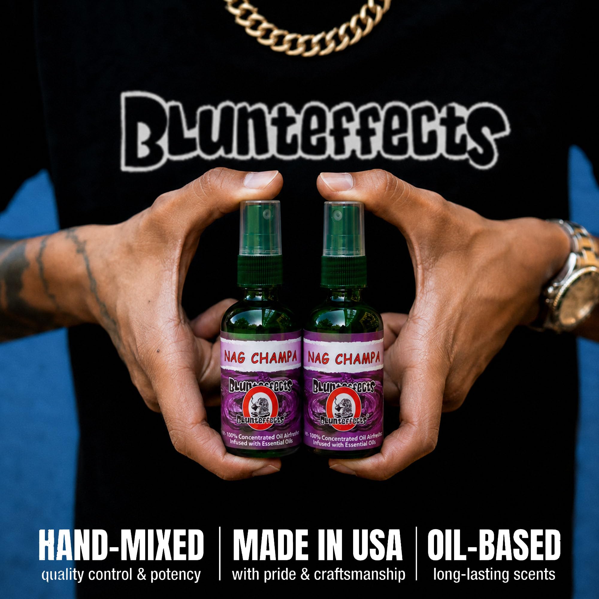 Blunteffects bottle staged on bedroom shelf to refresh linens and room air