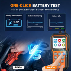 BluSon YM319 battery test display showing voltage and health for pre-trip checks