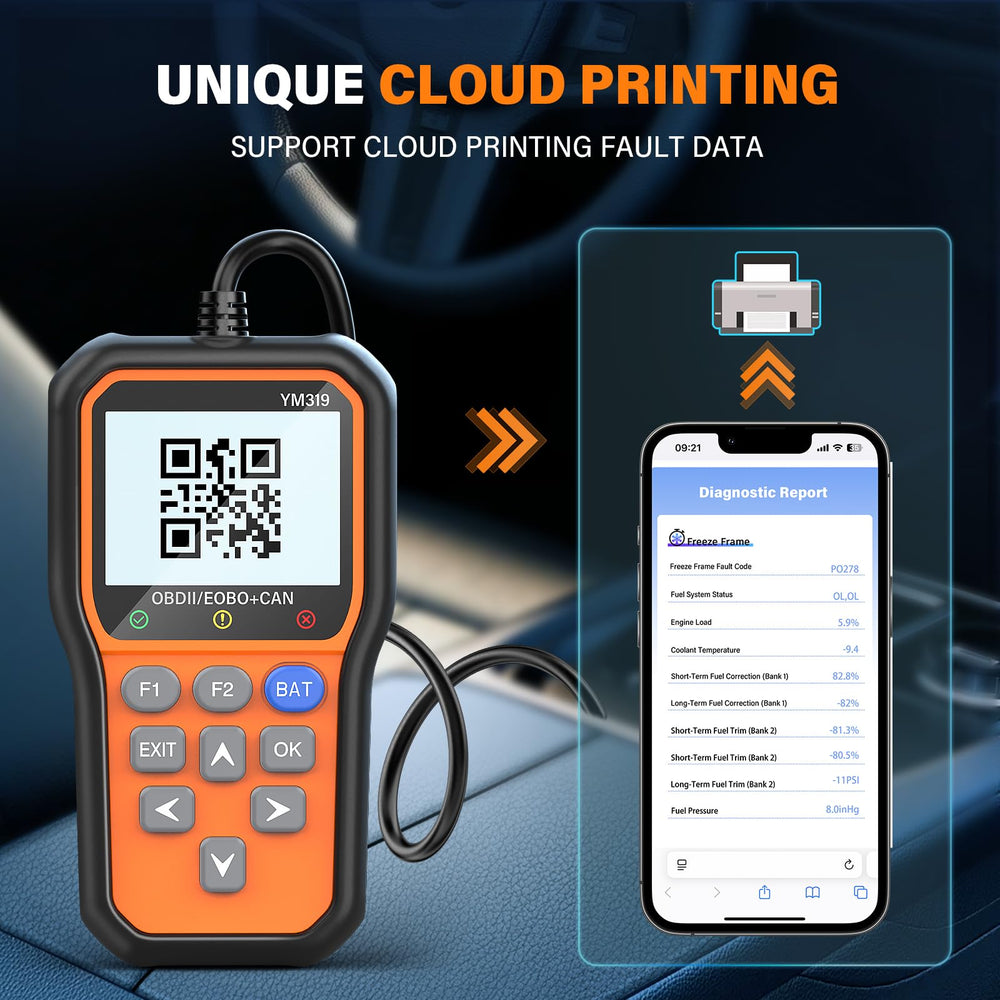 BluSon YM319 cloud report screen creating shareable diagnostic report for technicians