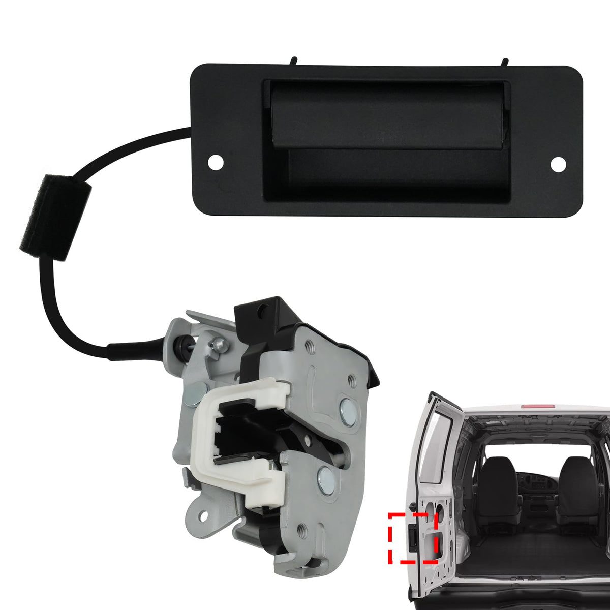 Blycorul rear left door latch front view showing fit and alignment benefits