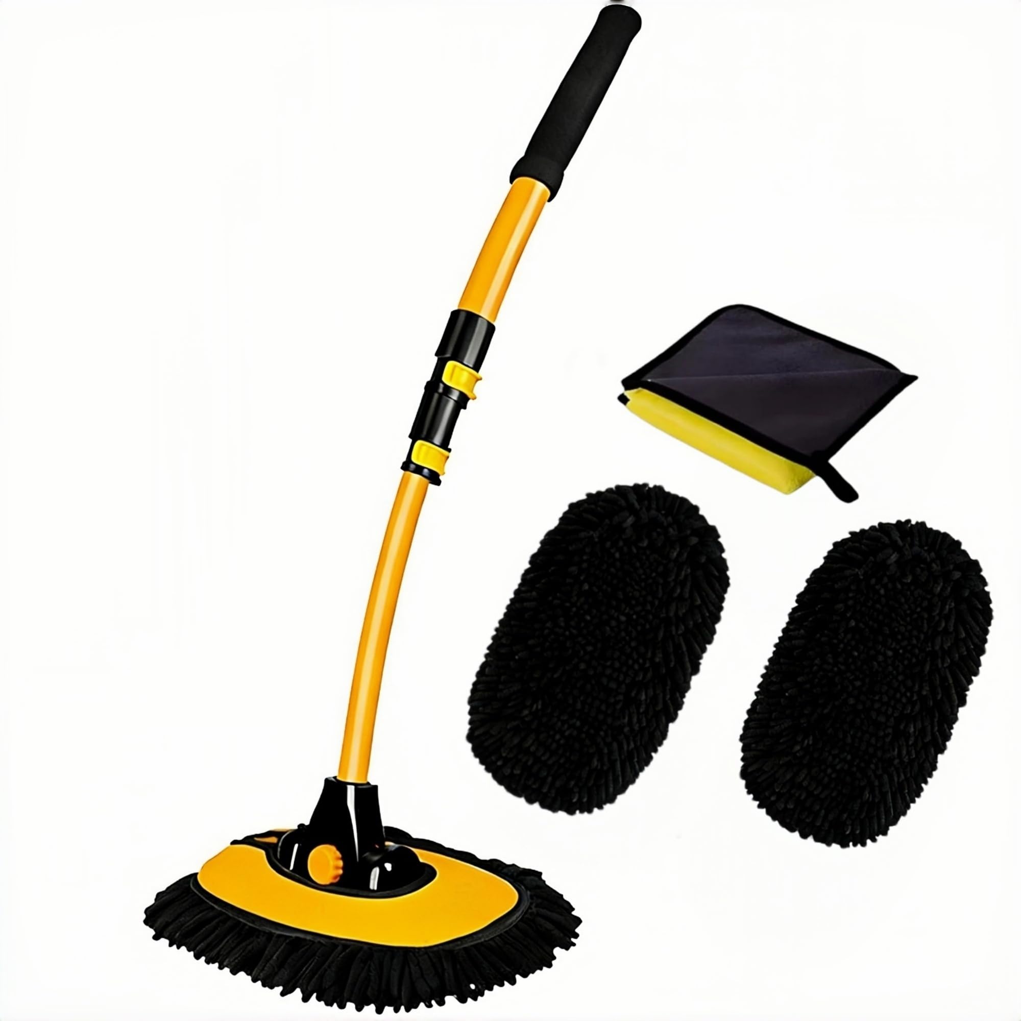 BMLEI front view of yellow car wash brush showing full kit and benefits