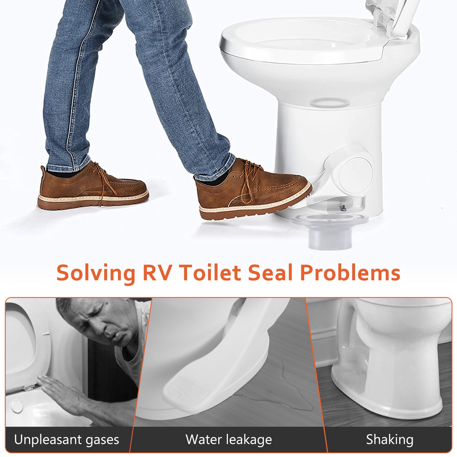 boeemi repaired RV bathroom with installed kit showing clean floor and odor control benefit