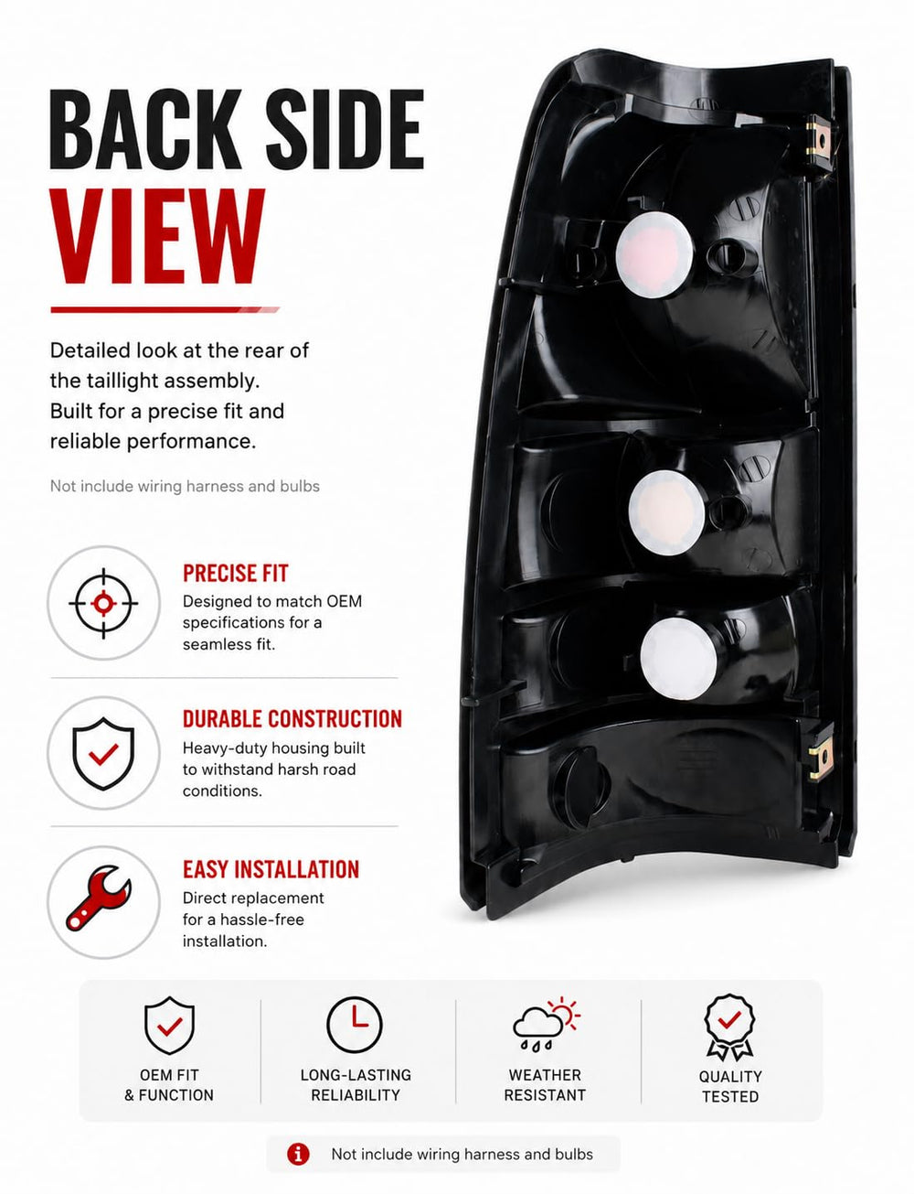Boine tail light next to ruler showing exact dimensions for correct fit