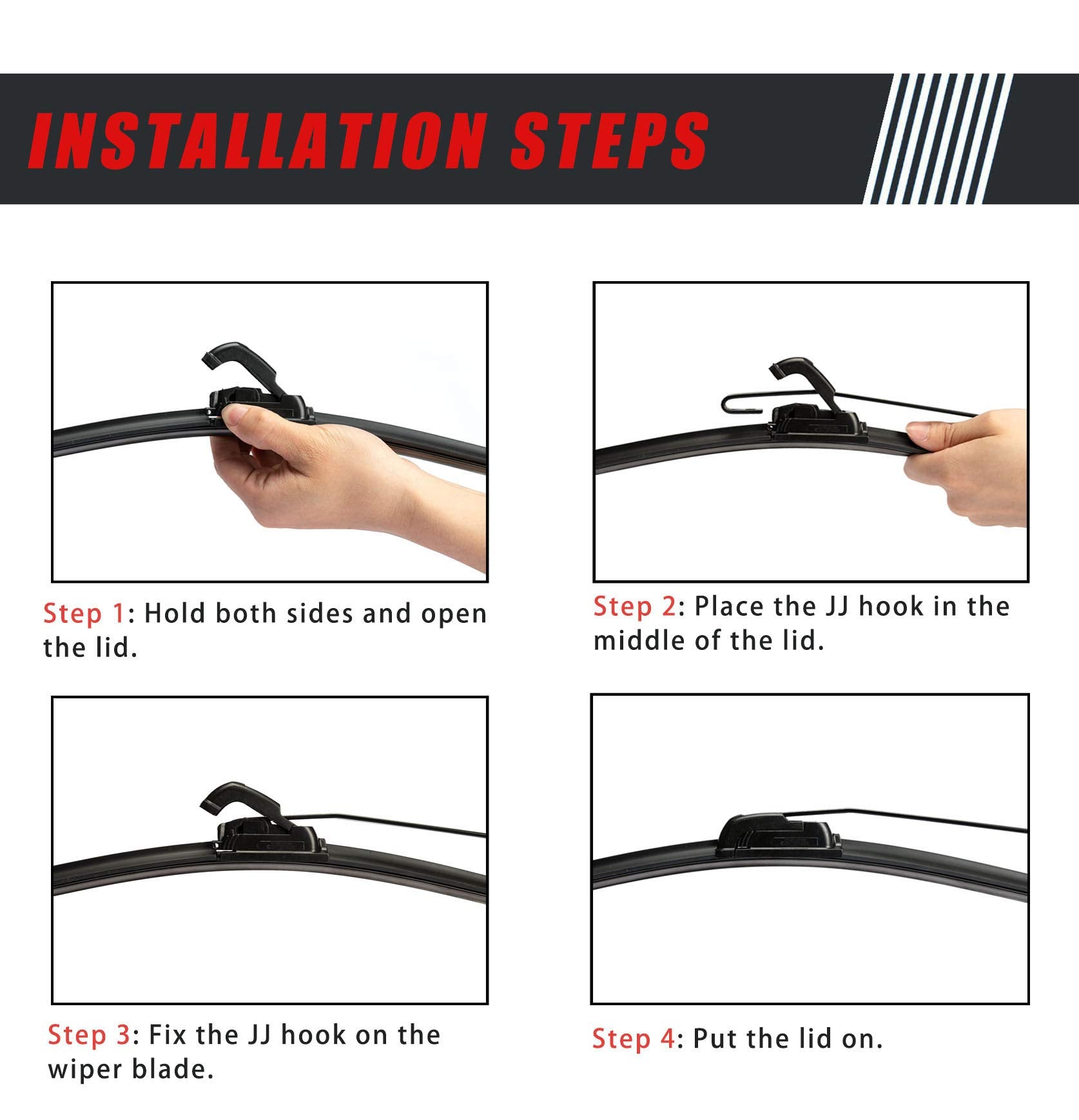 Boine wiper arm and handle detail showing mounting hardware and durability
