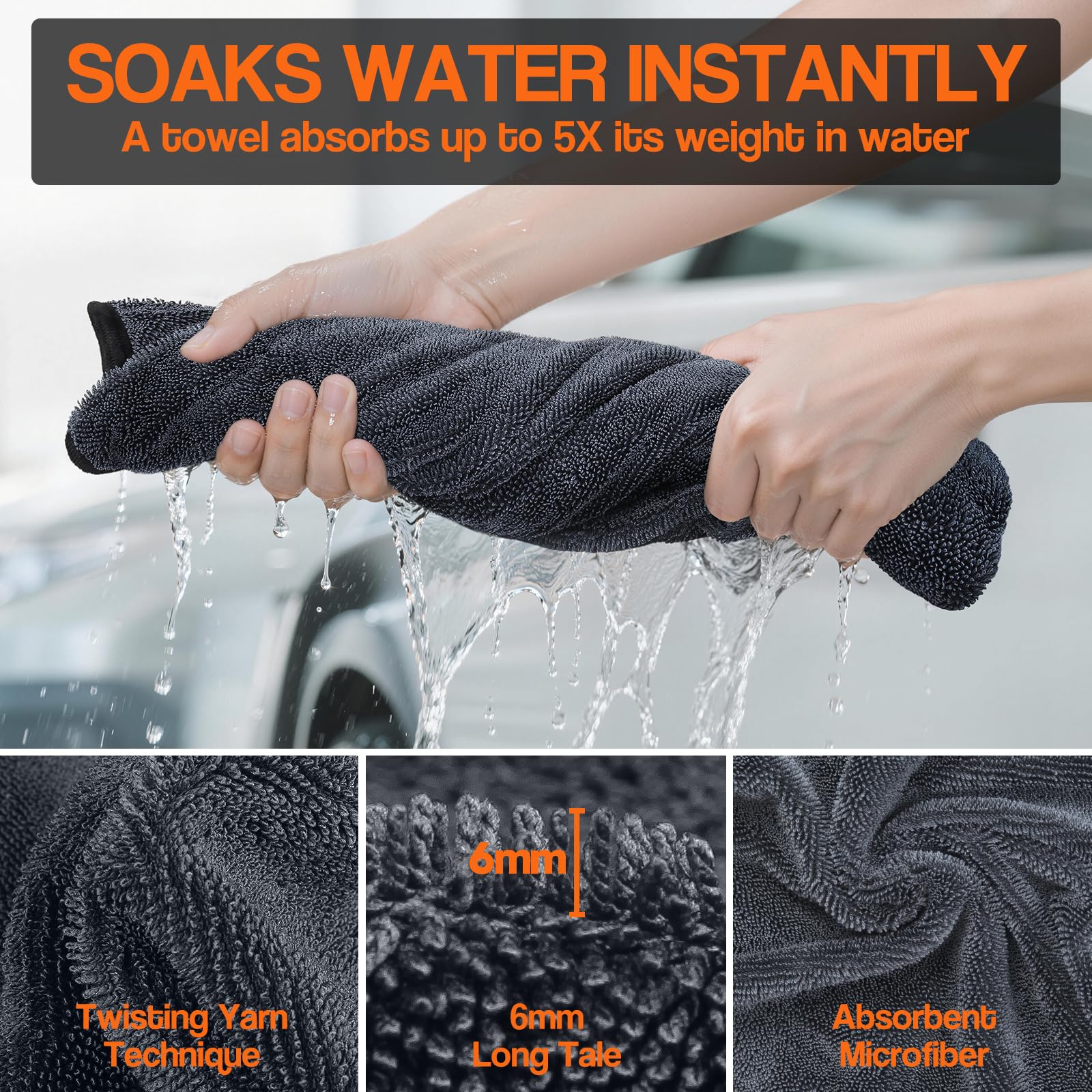 Bolant large towel on car hood absorbing water for streak-free finish