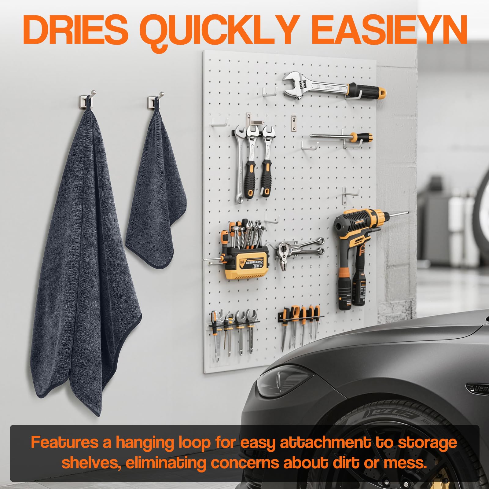 Bolant towels in garage lifestyle scene for versatile detailing benefit