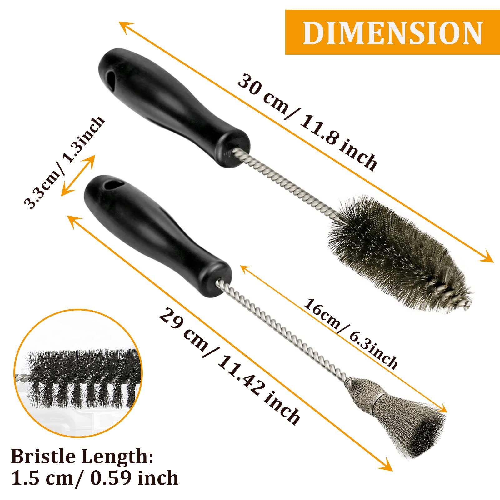 Bolaxin spiral tube brush close-up showing corrosion-resistant stainless bristles