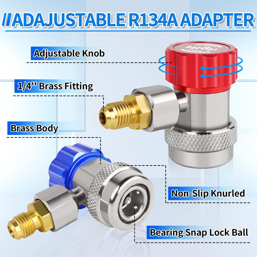 Boltigen adapters hooked to manifold gauge for dual-refrigerant maintenance
