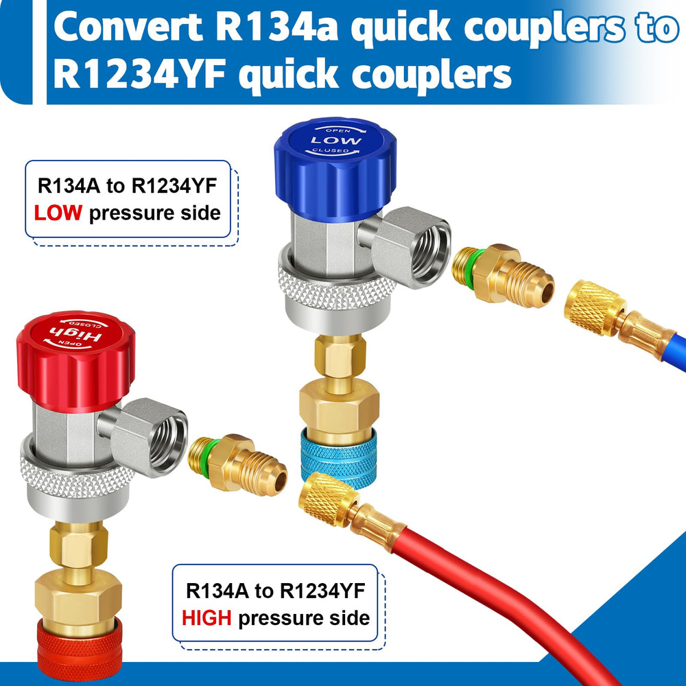Boltigen adapter connected to manifold gauge and hose, compatible with standard tools