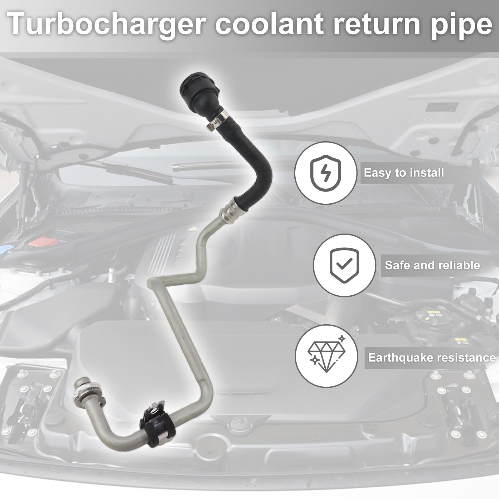 Bomunik return line installed in BMW engine bay demonstrating correct routing benefit