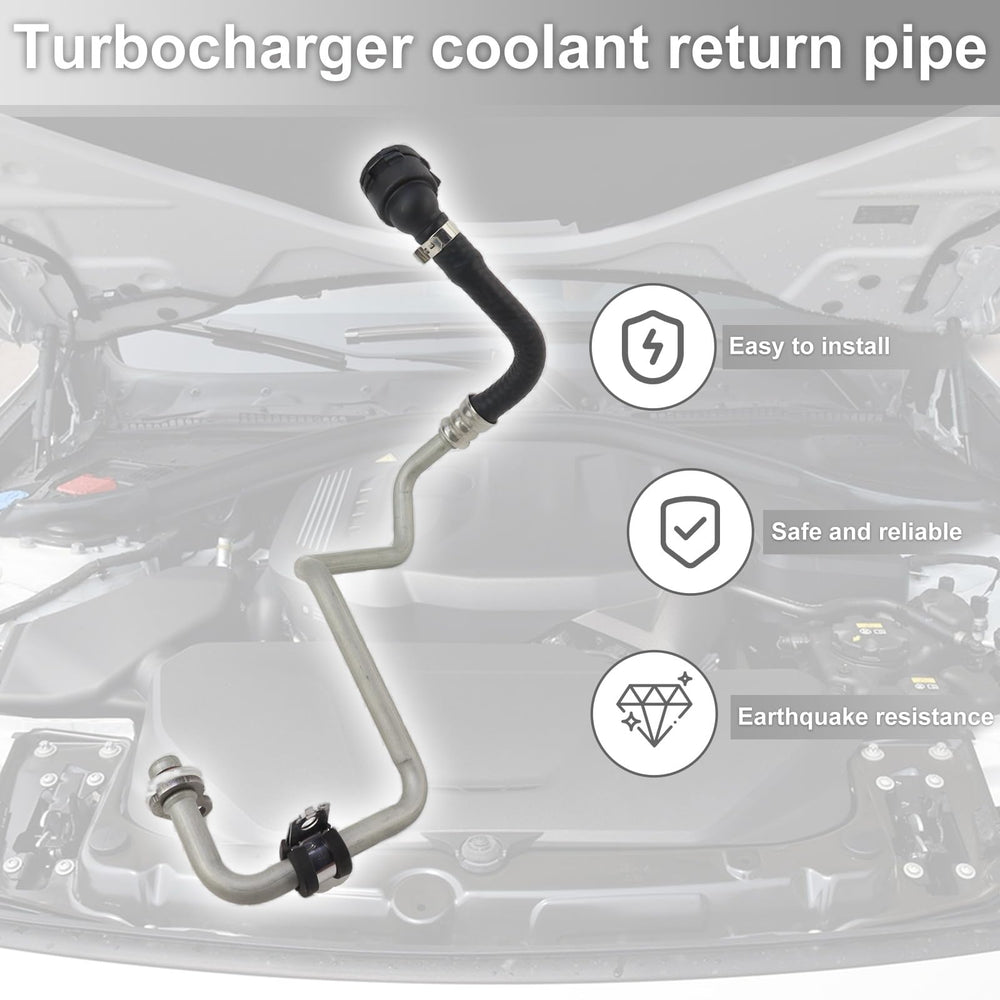 Bomunik return line installed in BMW engine bay demonstrating correct routing benefit