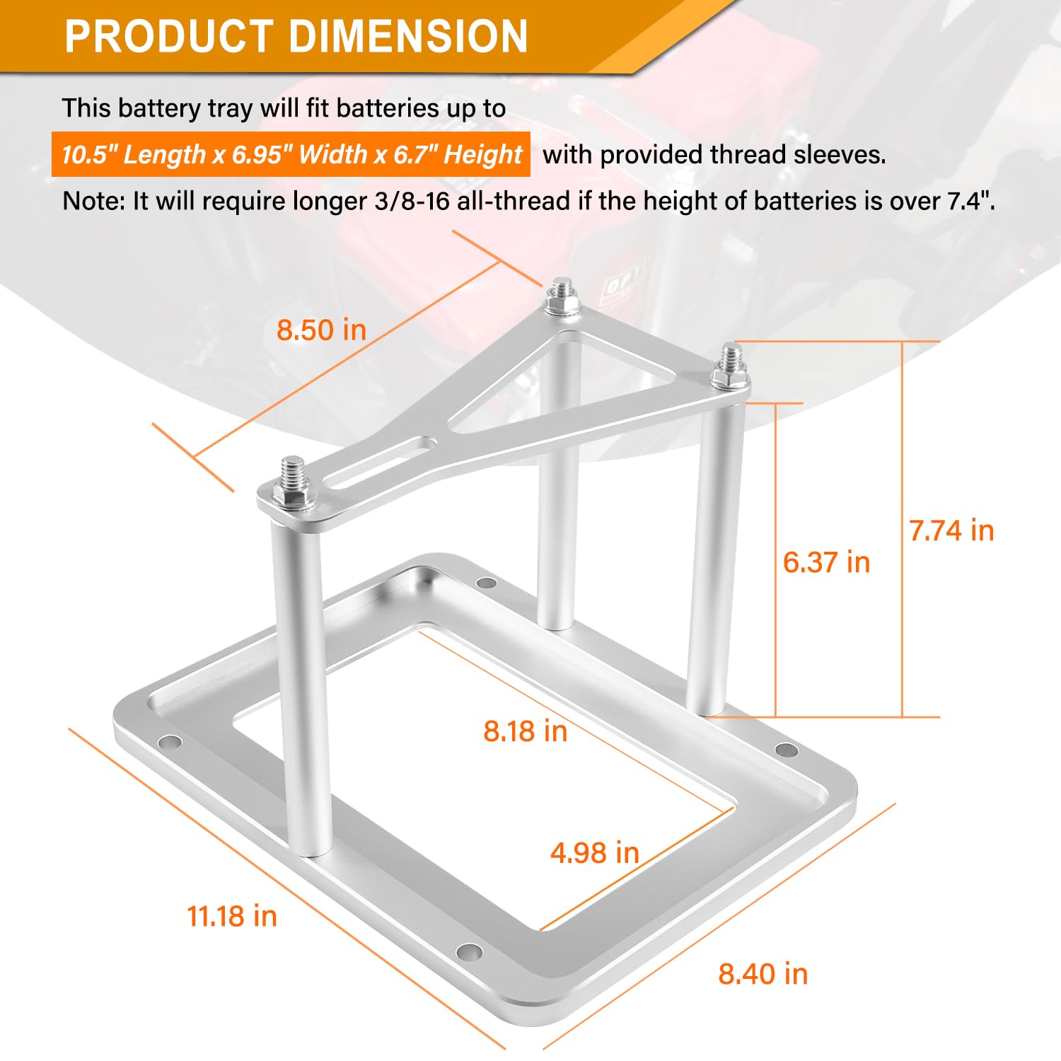 Bonbo assembled tray holding an Optima battery demonstrating stable mount