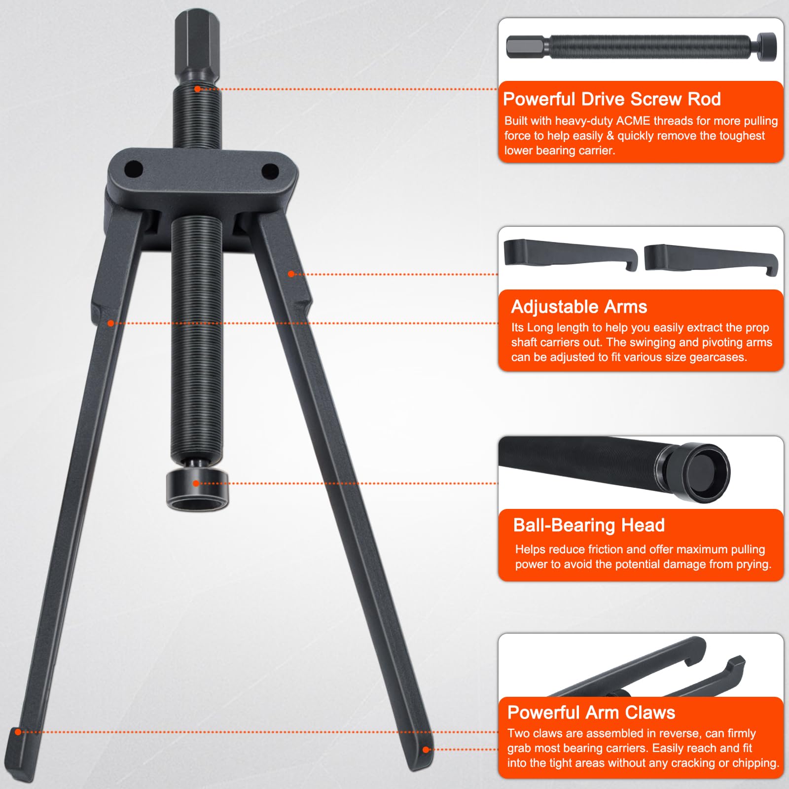 Bonbo puller next to ruler to show scale and fit for 115hp-plus gearcases benefit sizing accuracy