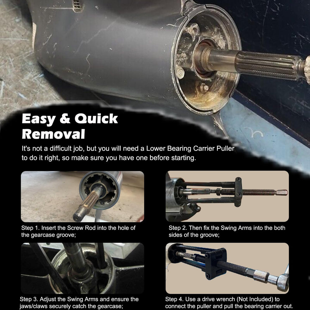 Bonbo tool installed on Yamaha lower unit demonstrating proper alignment for safe extraction