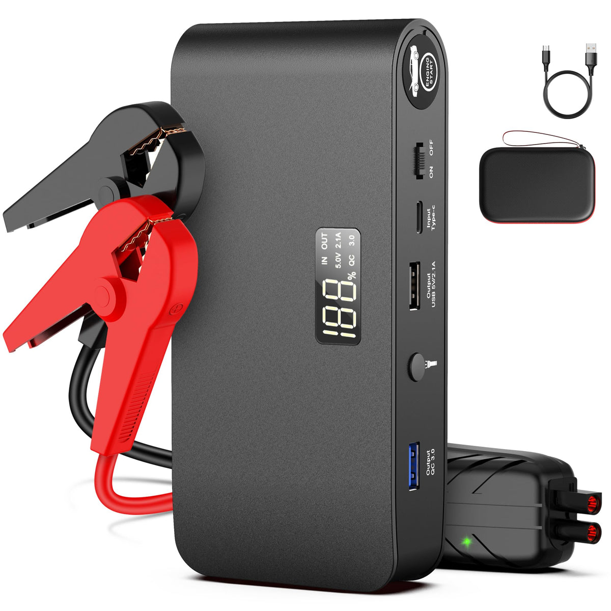 BOOKOO front product shot showing compact starter and portability benefit