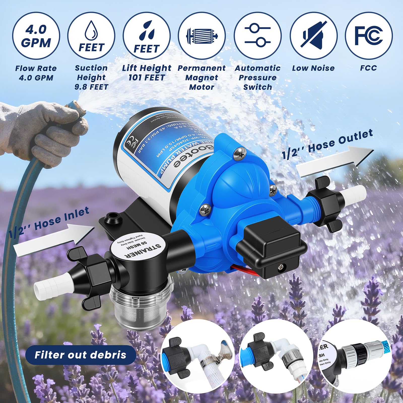 Bootee mounted under an RV sink demonstrating space saving and quiet operation benefit