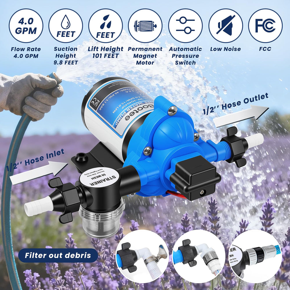 Bootee mounted under an RV sink demonstrating space saving and quiet operation benefit