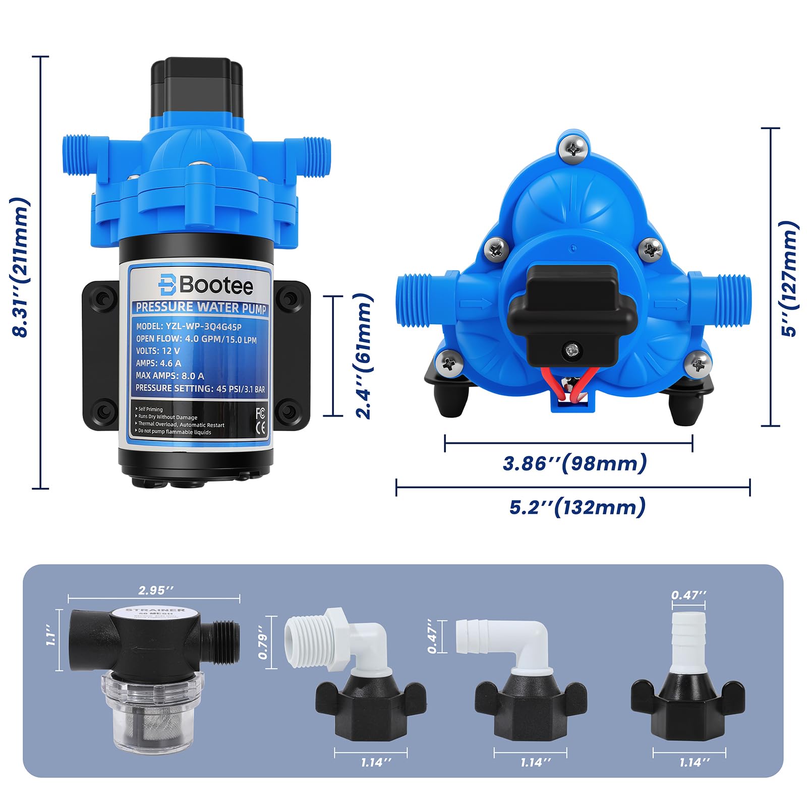 Bootee pressure switch closeup highlighting 45 PSI auto start‑stop benefit