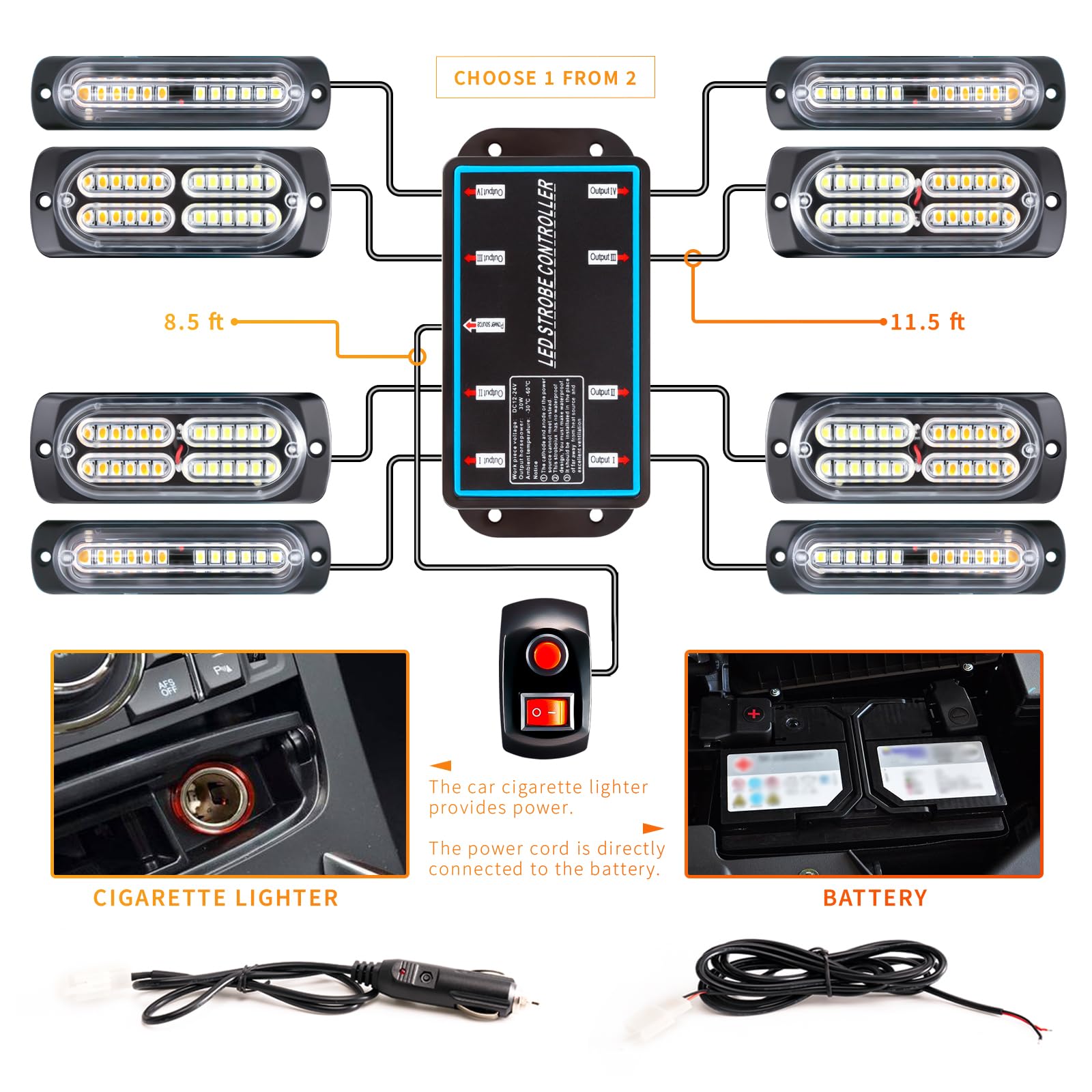 BooYu controller and wiring harness displayed, enabling synchronized flash modes and easy wiring