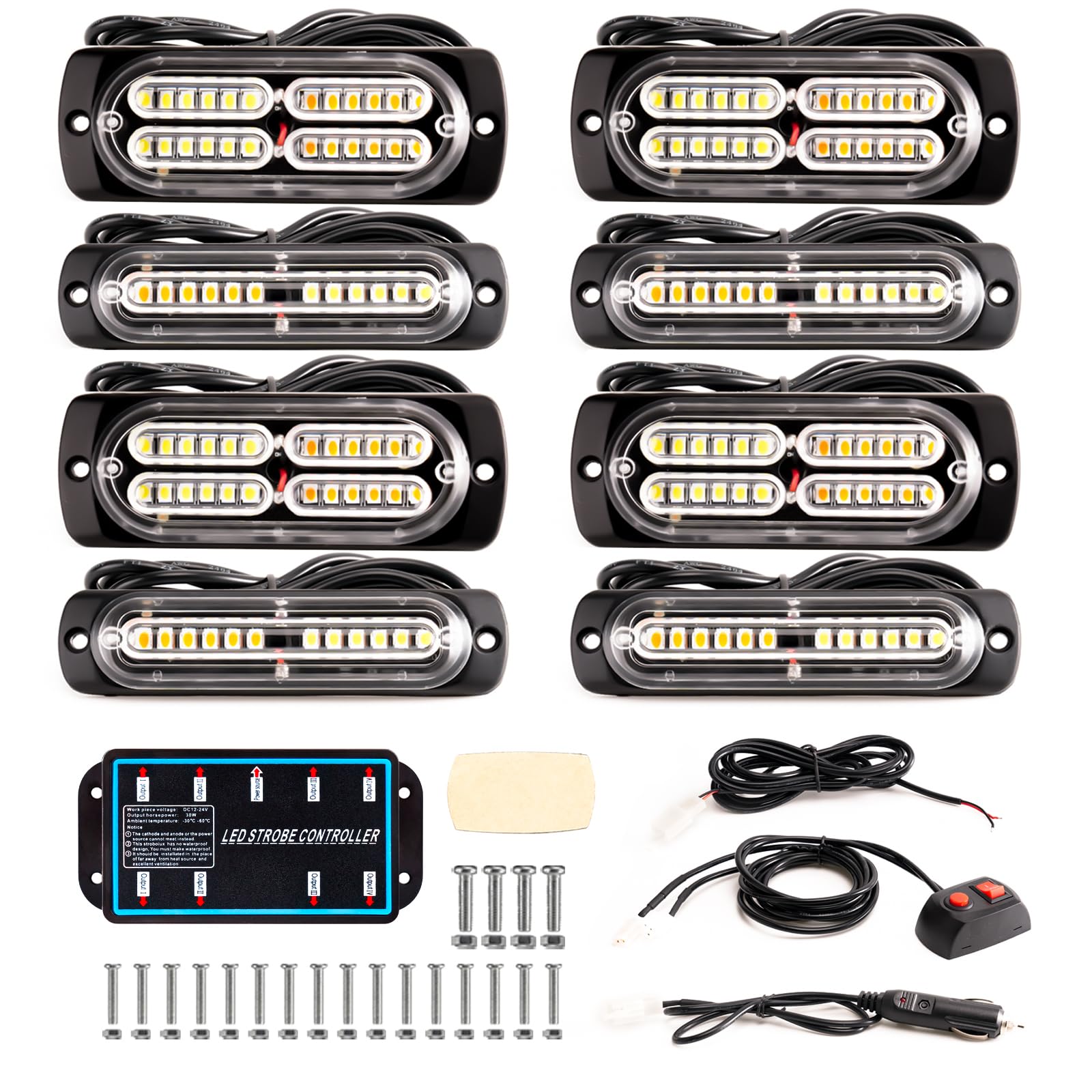 BooYu strobes active at night on a roadside vehicle illustrating high-visibility warning illumination