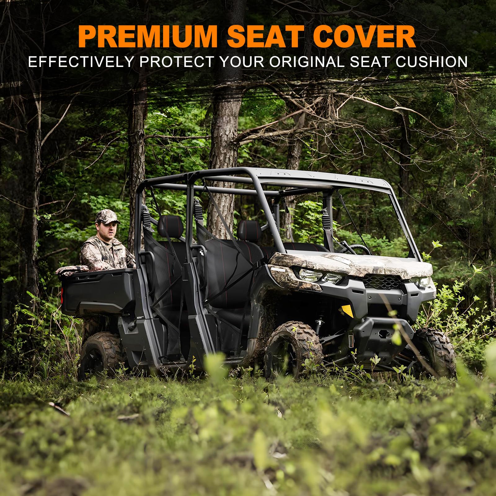 BORDAN seat cover next to hand showing scale and easy installation