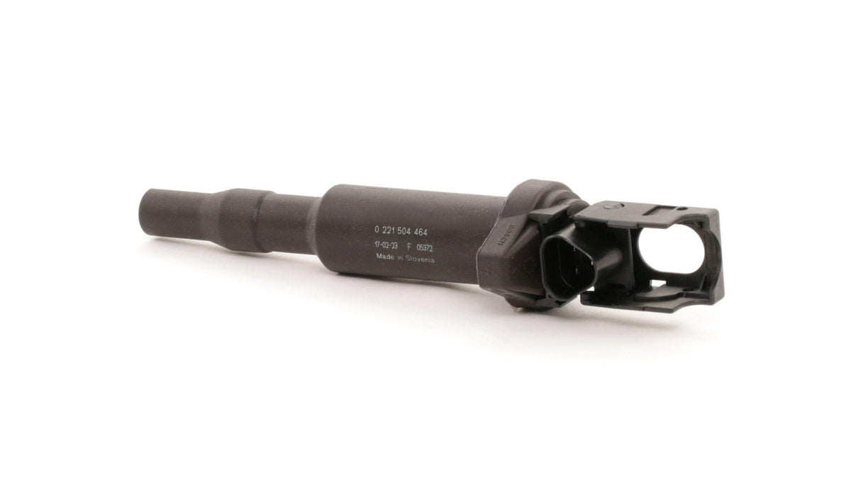 Bosch ignition coil front view showing connector and housing, reliable replacement