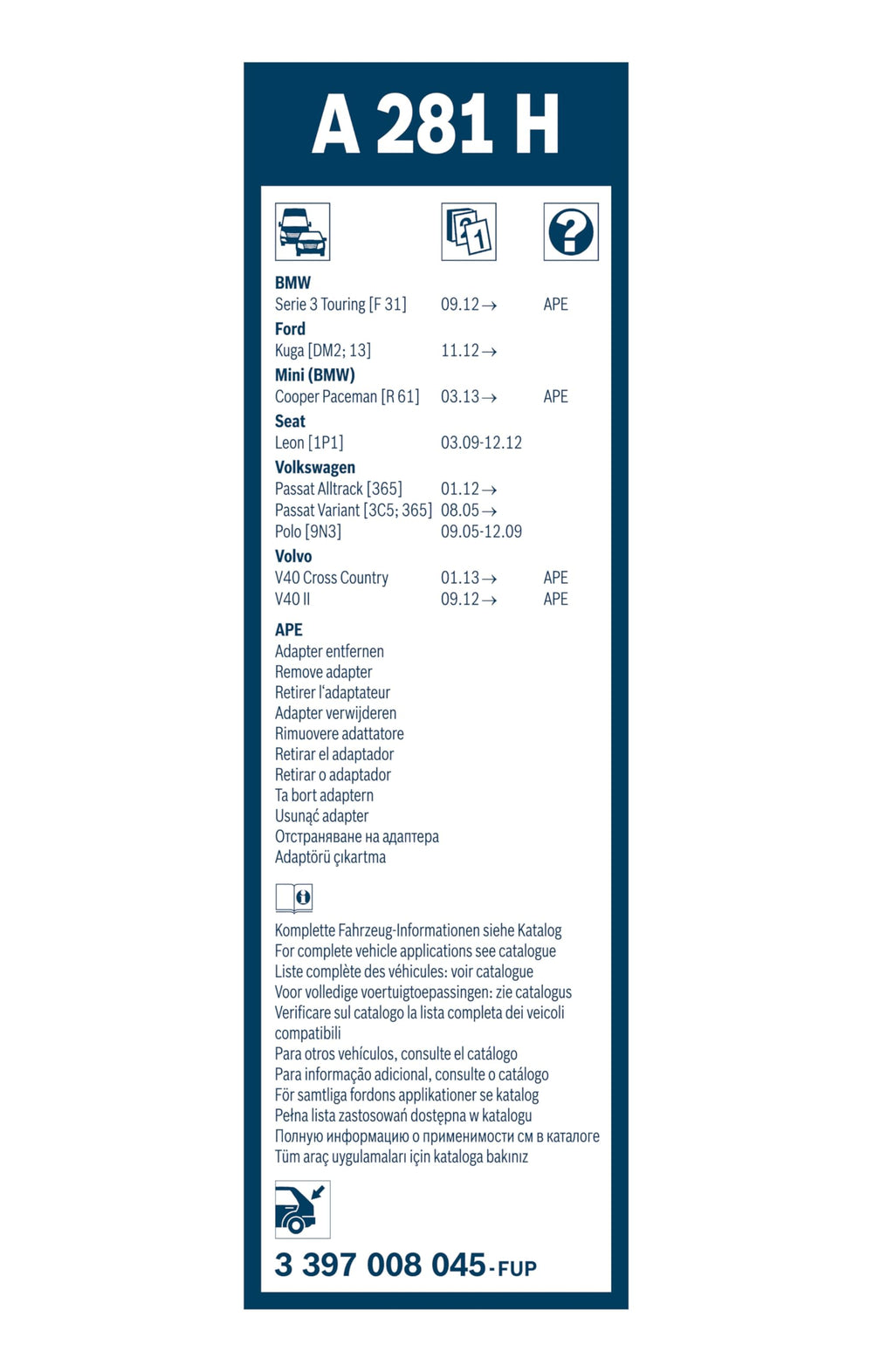 Bosch A281H rubber edge detail illustrating smooth wipe and quiet performance