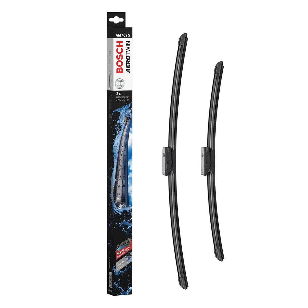 Bosch AeroTwin front view of packaging showing two blades and clear labeling for easy selection