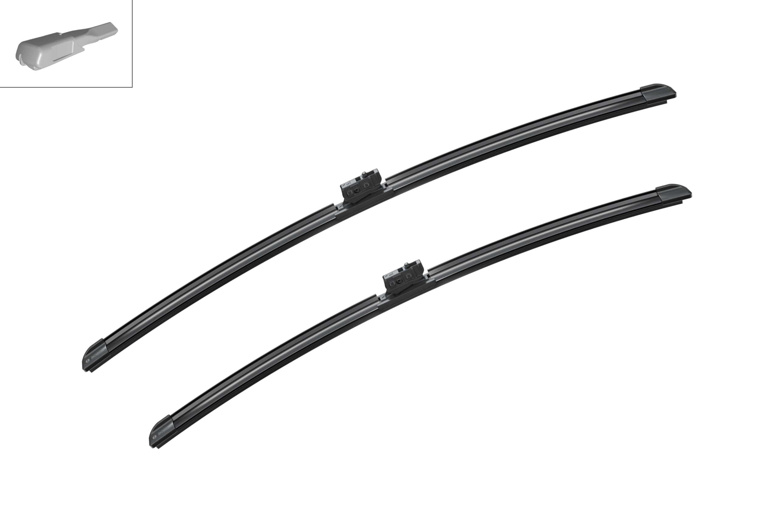 Bosch AeroTwin blades beside ruler for scale confirming 24" and 22" sizes