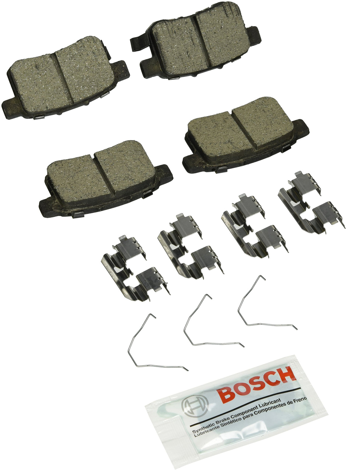 Bosch BC1451 pad set front view showing complete rear axle components benefit quieter stops