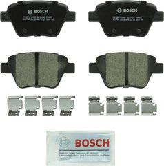 Bosch BC1456 rear brake pads front view showing complete set and hardware, Bosch quiet stopping