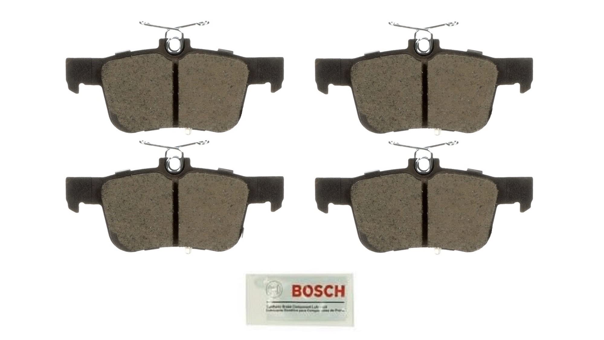 Bosch BC1878 rear pads front view showing OE-style shims and fit for quieter braking