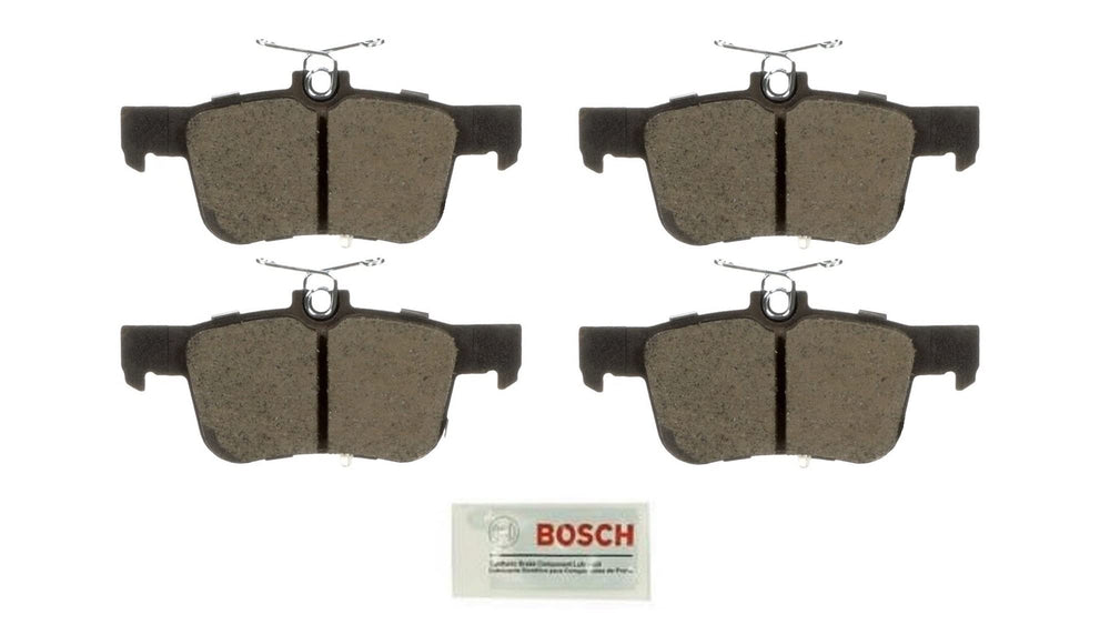 Bosch BC1878 rear pads front view showing OE-style shims and fit for quieter braking