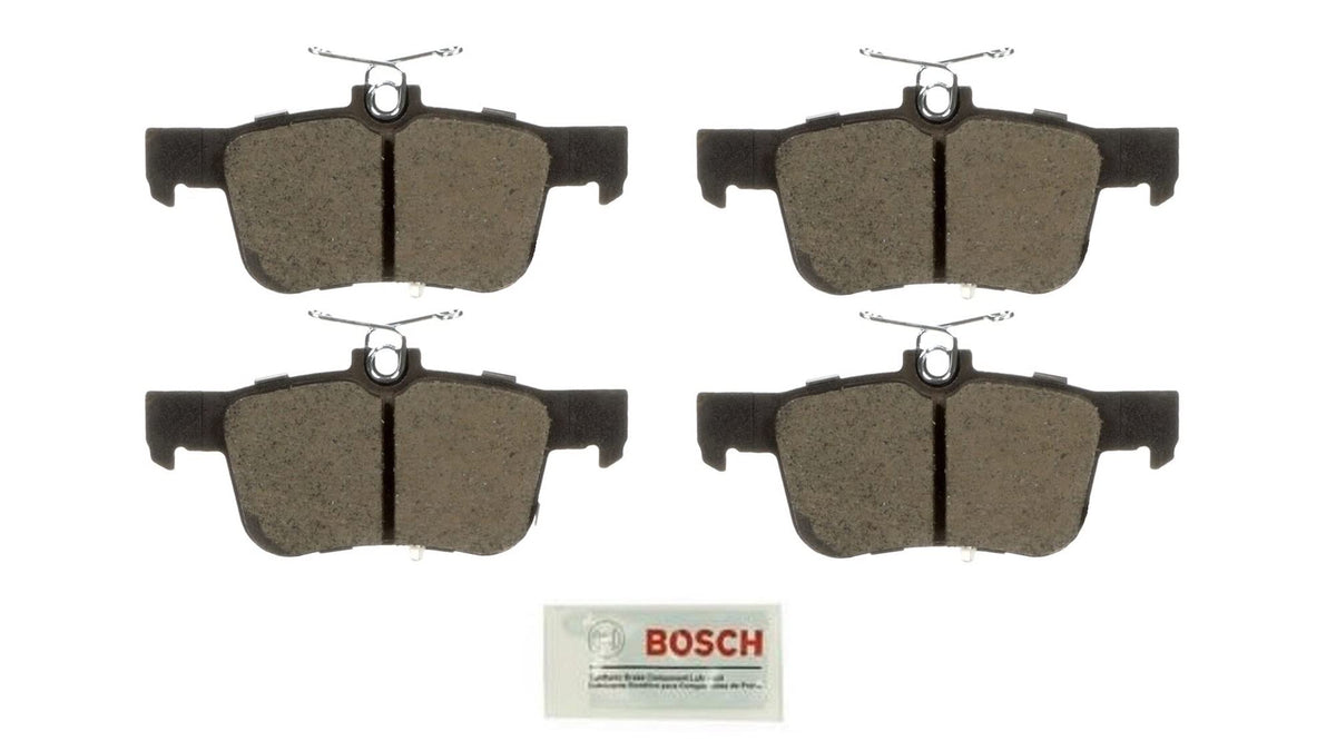 Bosch BC1878 rear pads front view showing OE-style shims and fit for quieter braking