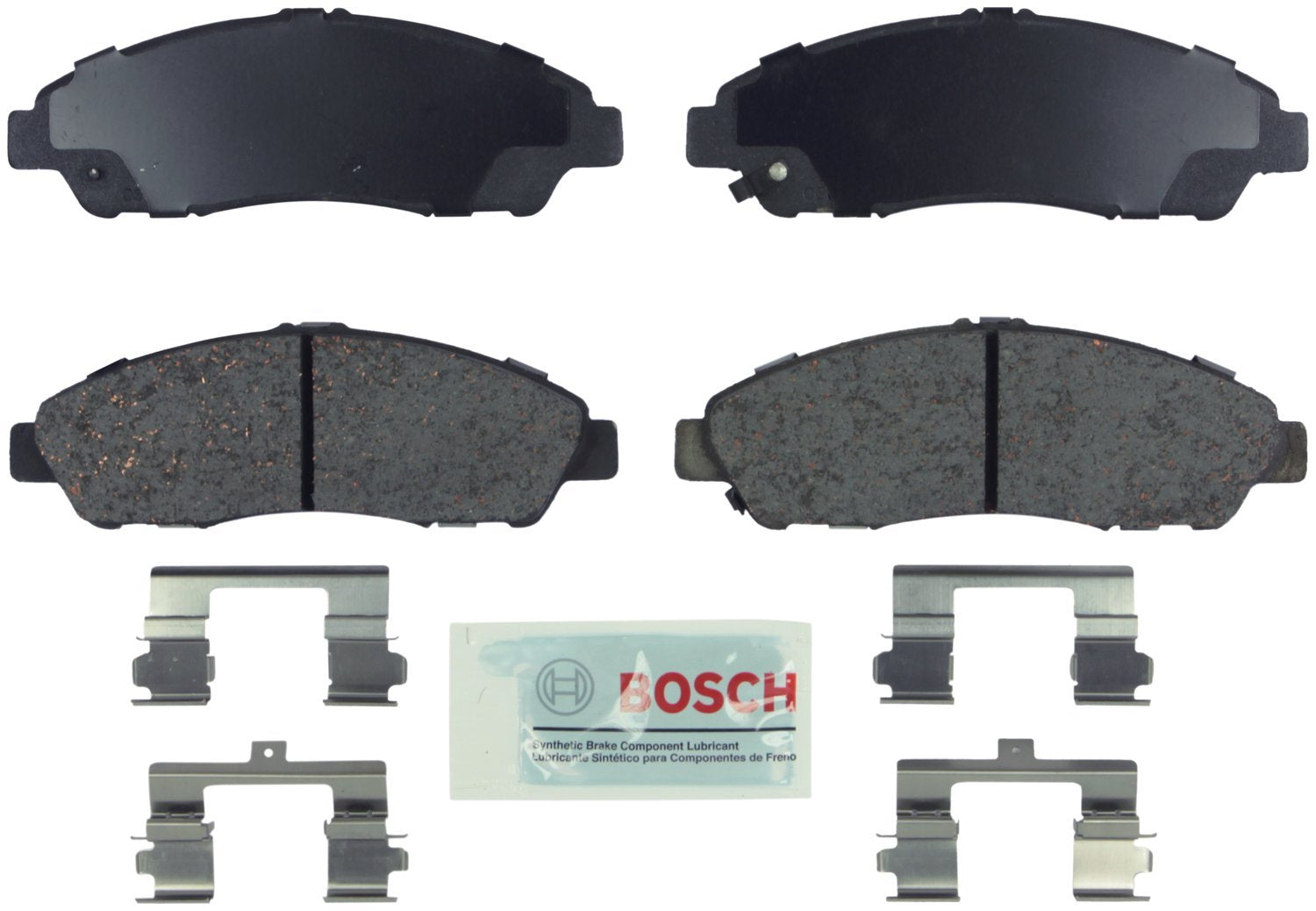 Bosch BE1280H front packaging showing complete pad set and hardware for easy installation