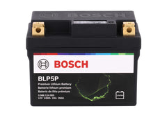 Bosch BLP5P front view showing compact PowerSport battery and brand benefit of lightweight design