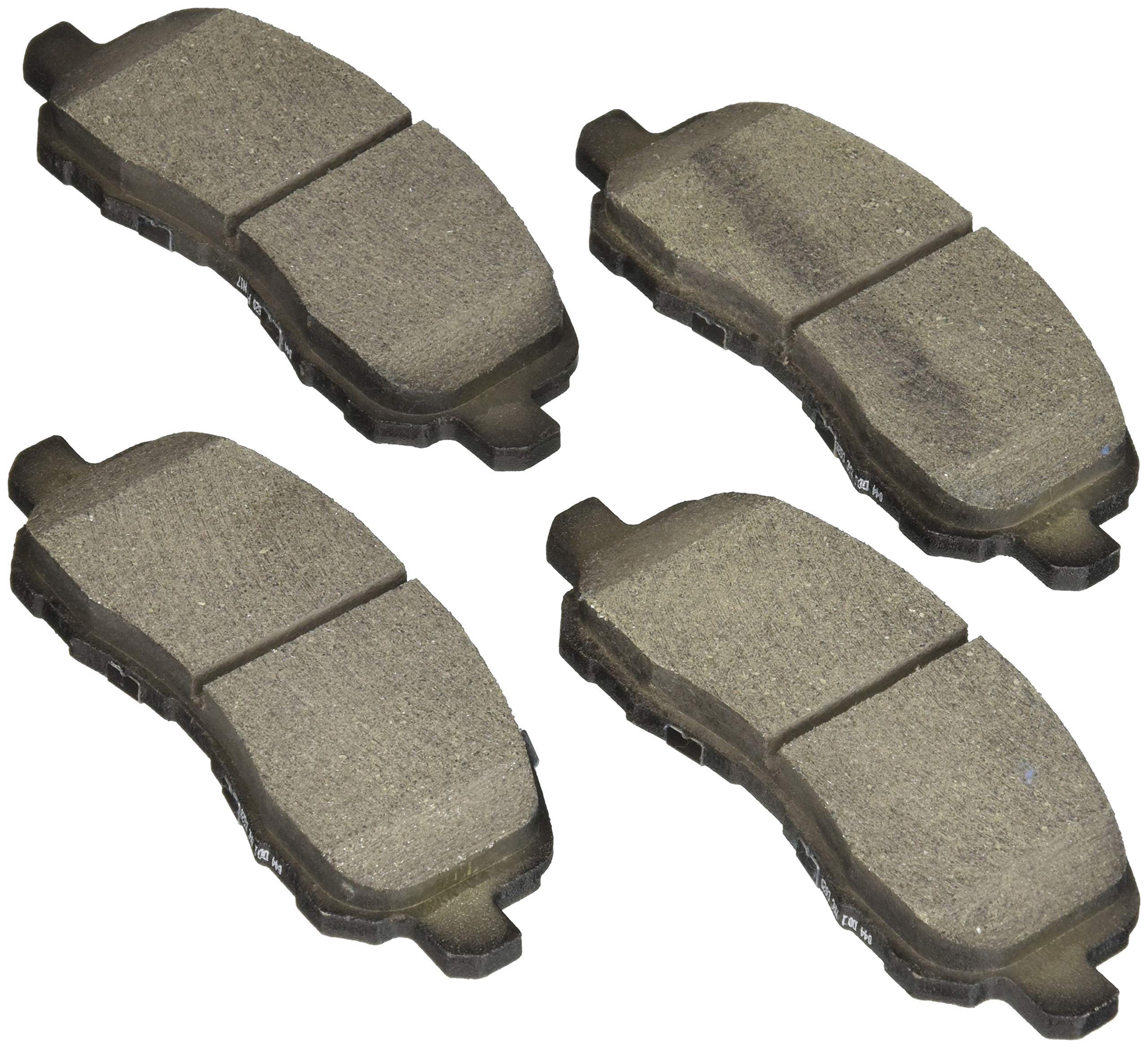 Bosch Blue front pad close-up showing ceramic surface and corrosion-resistant backing for quieter stops