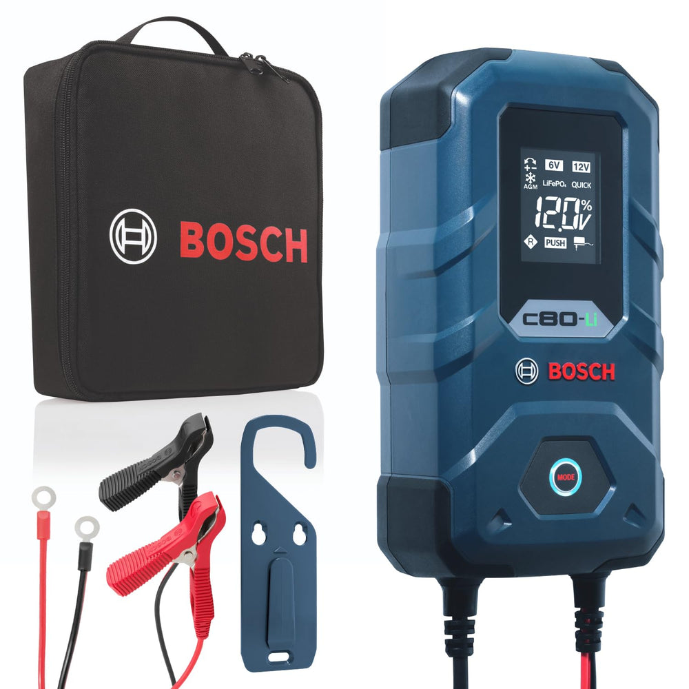Bosch C80-Li front panel showing display and indicators for quick status reading