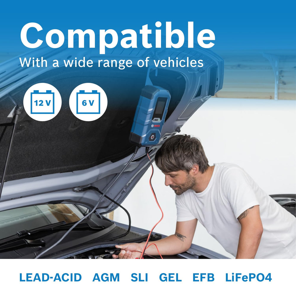 Bosch C80-Li charging a car battery delivering fast recovery and reliable power