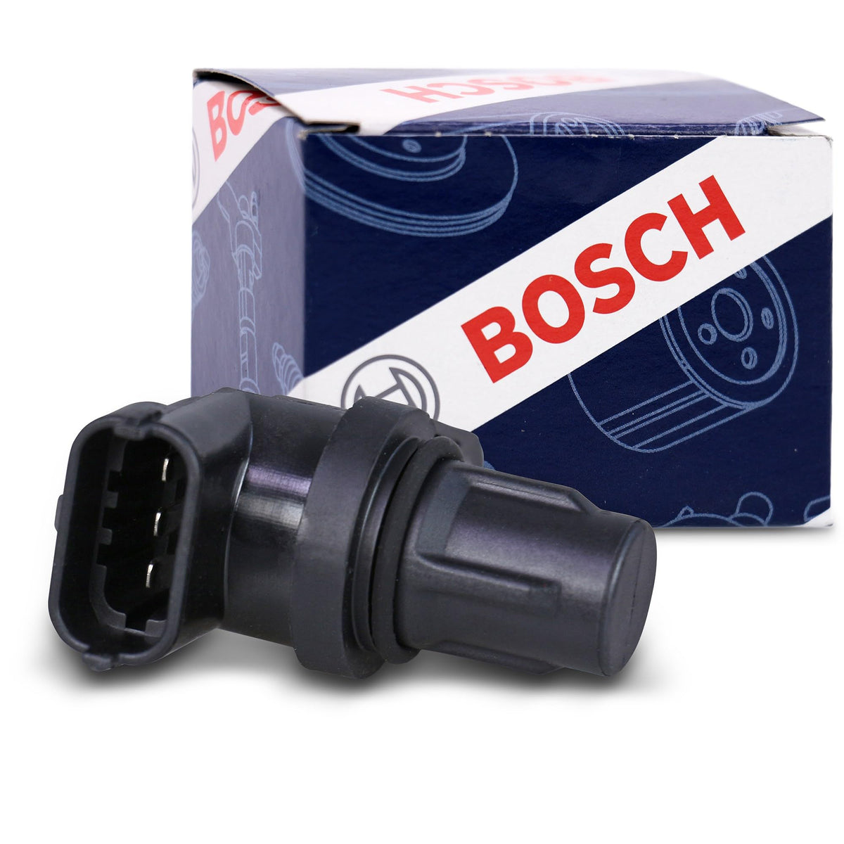 Bosch camshaft position sensor front view showing robust housing and OEM fit