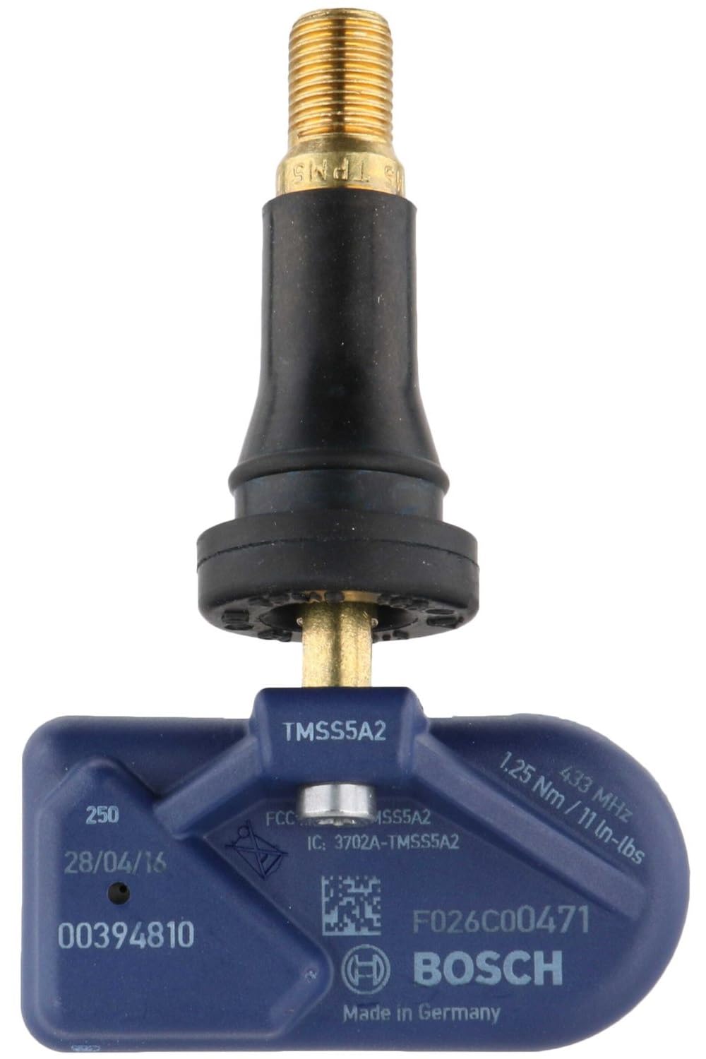 Bosch QF0471 front view showing sensor body and rubber stem, durable design benefit